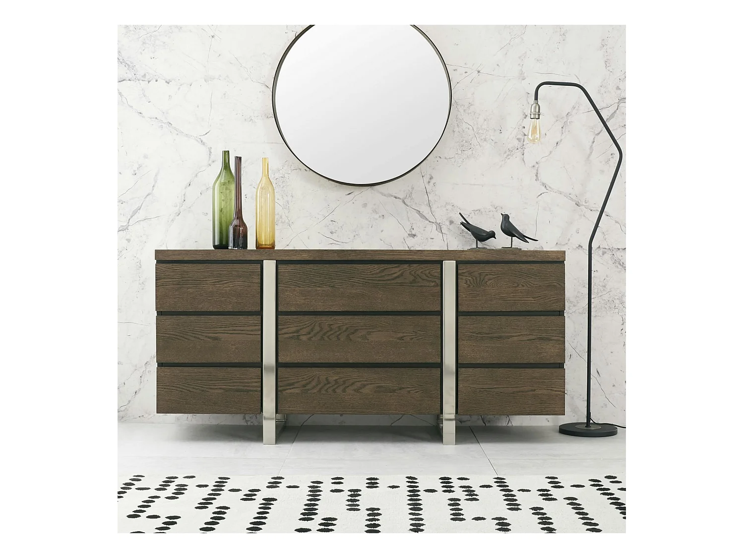 Buffet de salle à manger en chêne et métal brossé 165 cm RIMINI