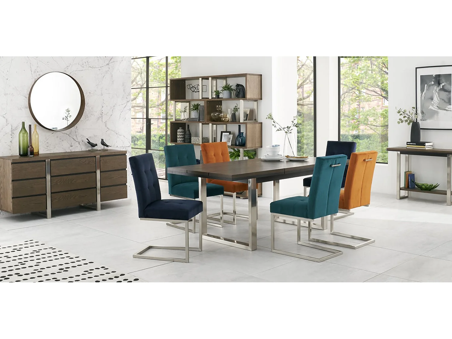 Buffet de salle à manger en chêne et métal brossé 165 cm RIMINI