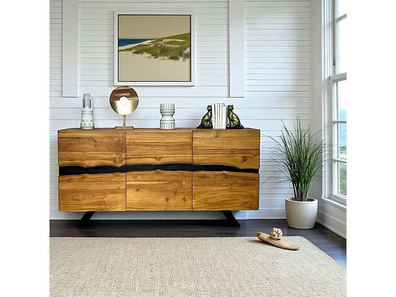 Buffet moderne bois recyclé teck laque noire BARBADE