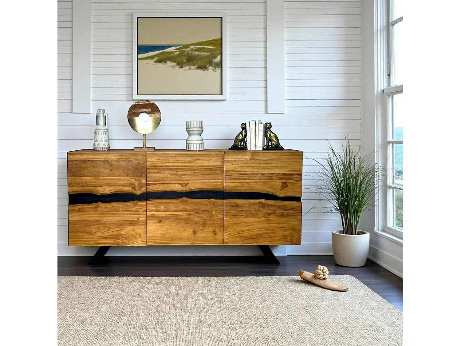 Buffet moderne bois recyclé teck laque noire BARBADE