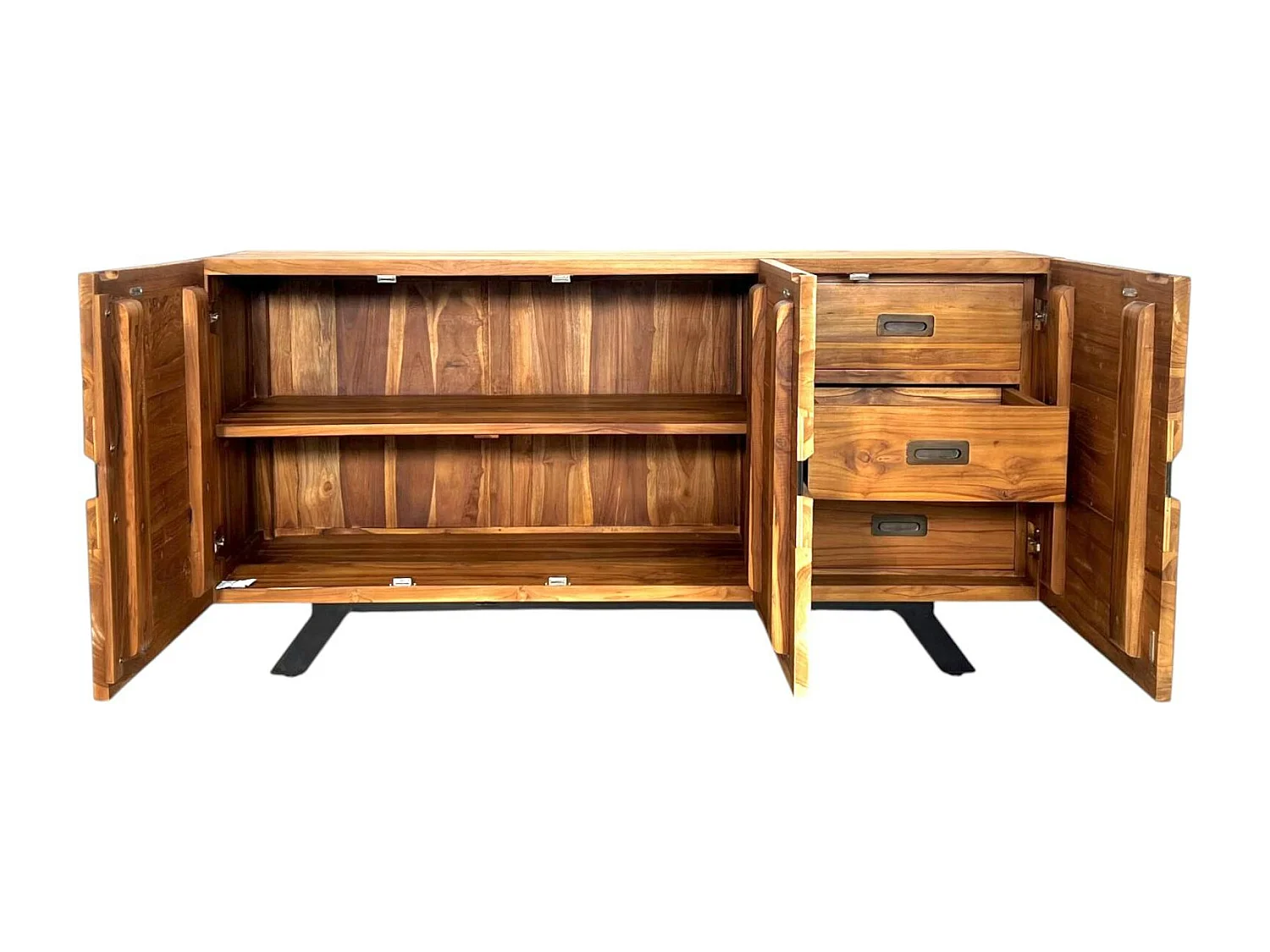 Buffet moderne bois recyclé teck laque noire BARBADE