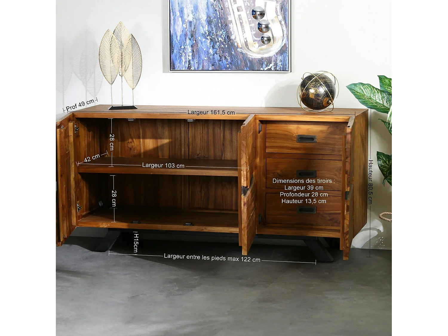 Buffet moderne bois recyclé teck laque noire BARBADE