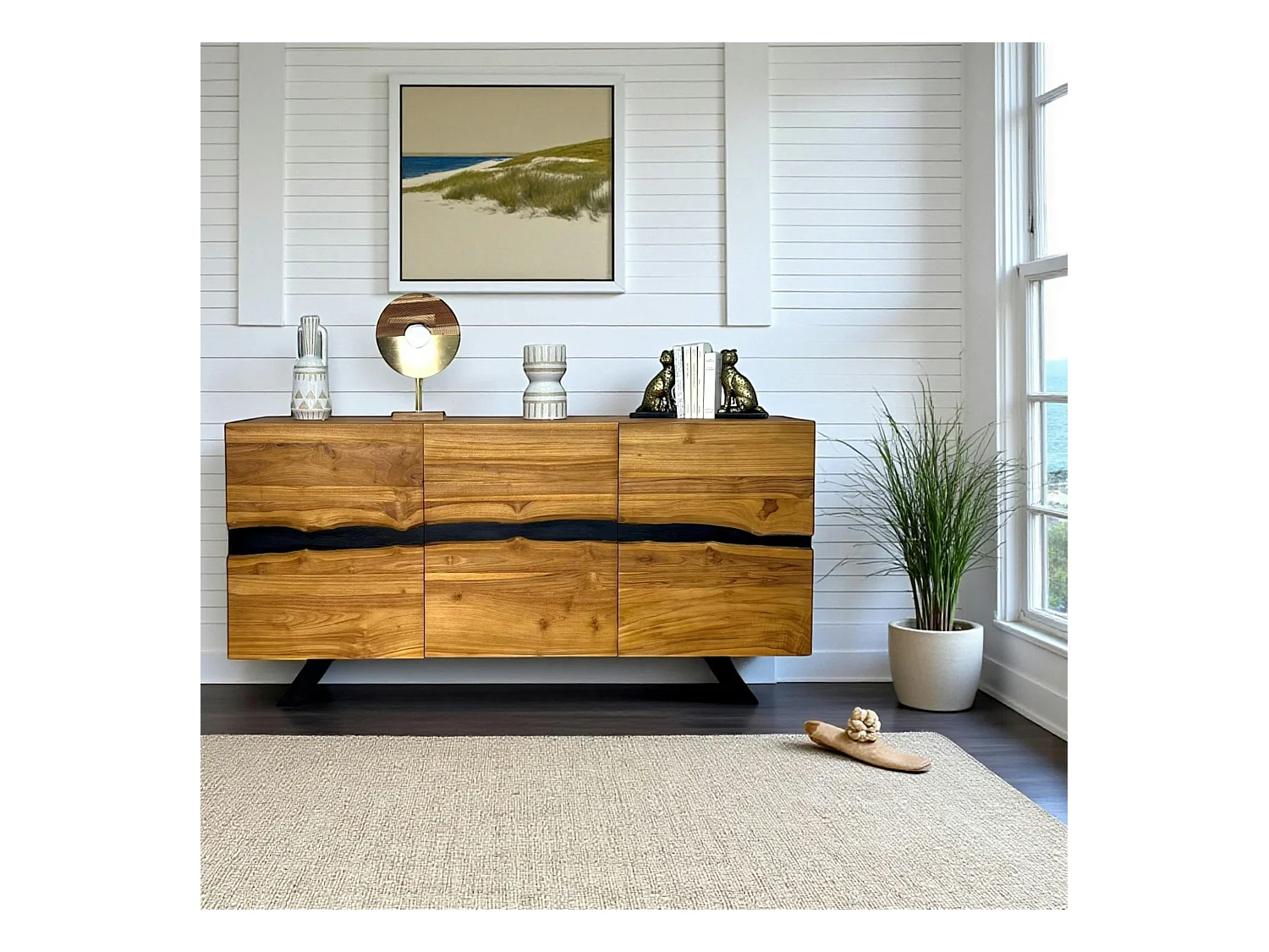 Buffet moderne bois recyclé teck laque noire BARBADE
