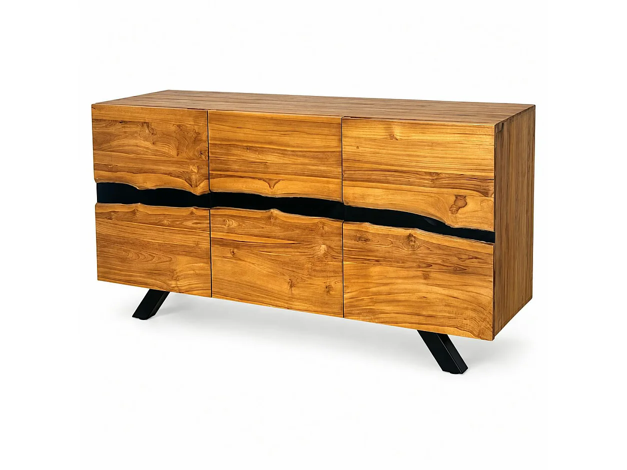 Buffet moderne bois recyclé teck laque noire BARBADE