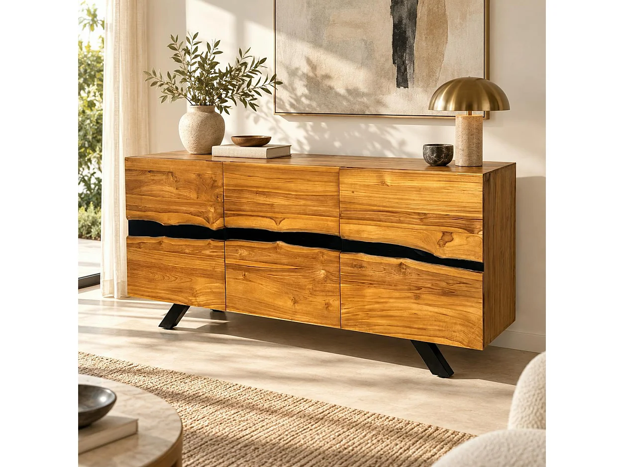 Buffet moderne bois recyclé teck laque noire BARBADE