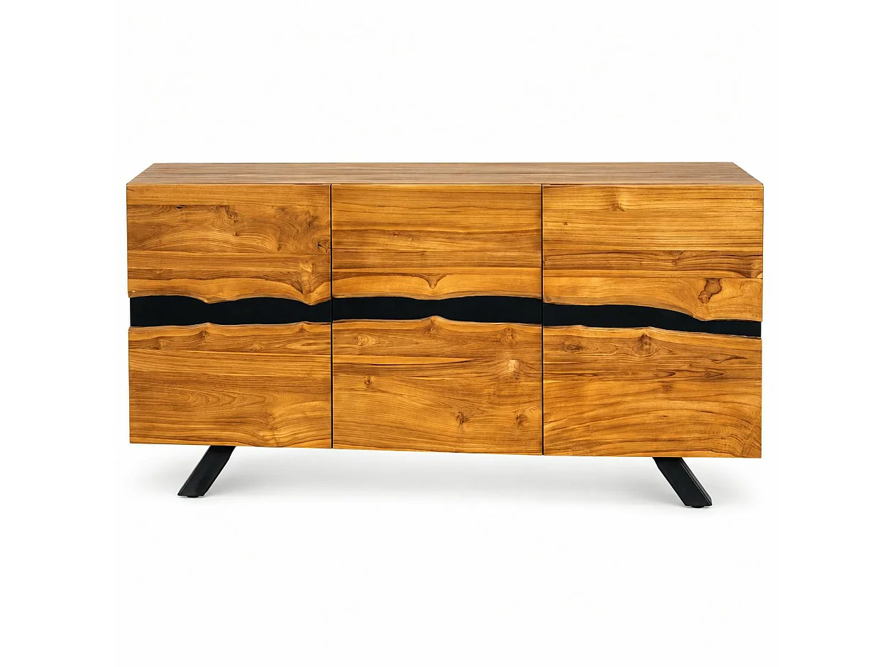 Buffet moderne bois recyclé teck laque noire BARBADE