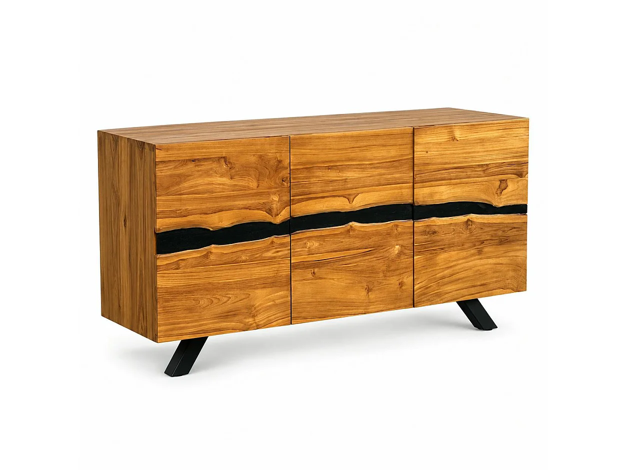 Buffet moderne bois recyclé teck laque noire BARBADE