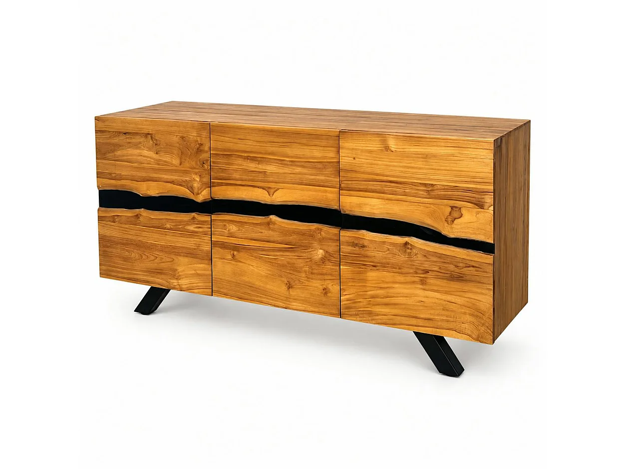 Buffet moderne bois recyclé teck laque noire BARBADE
