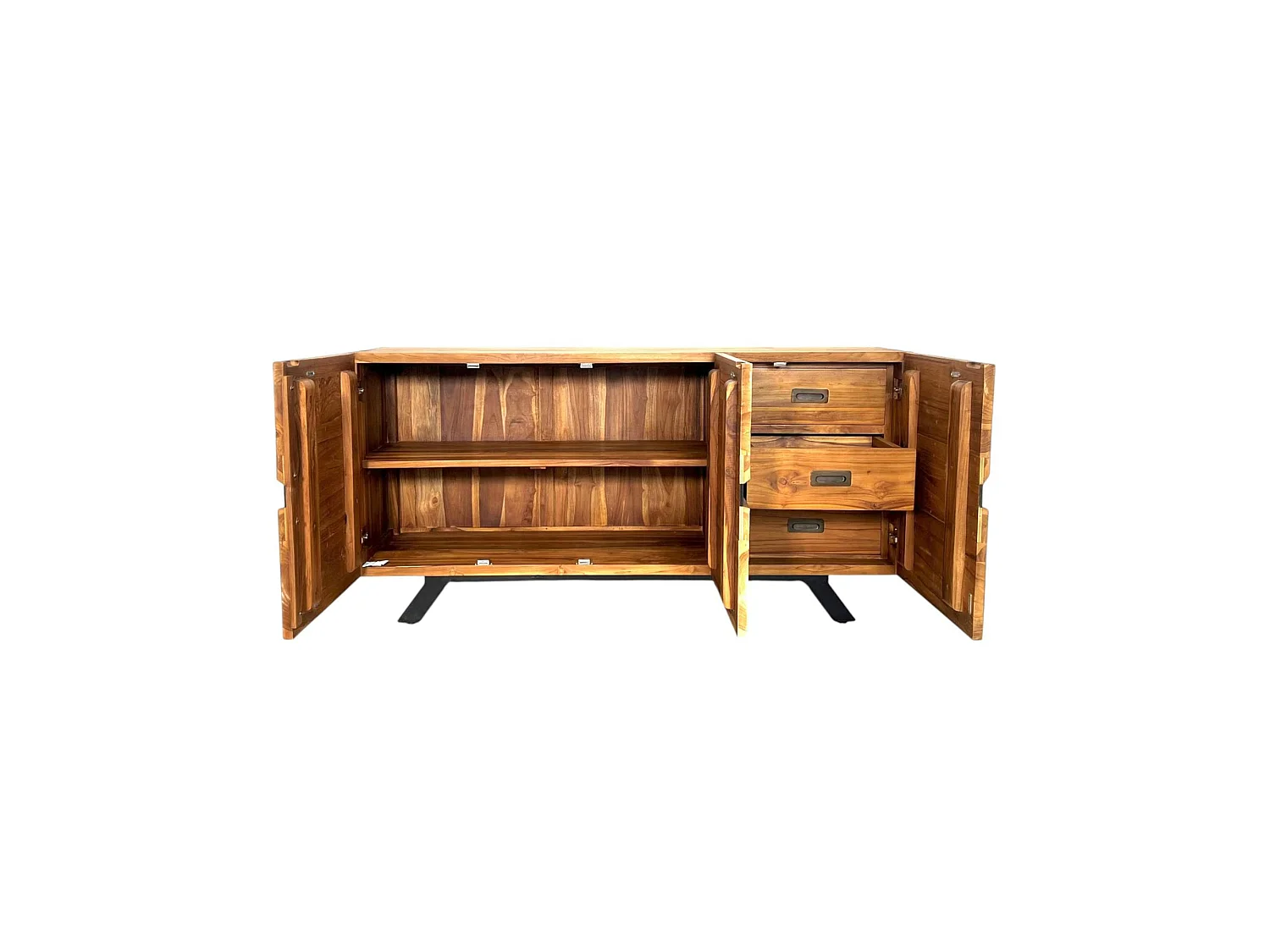 Buffet moderne bois recyclé teck laque noire BARBADE