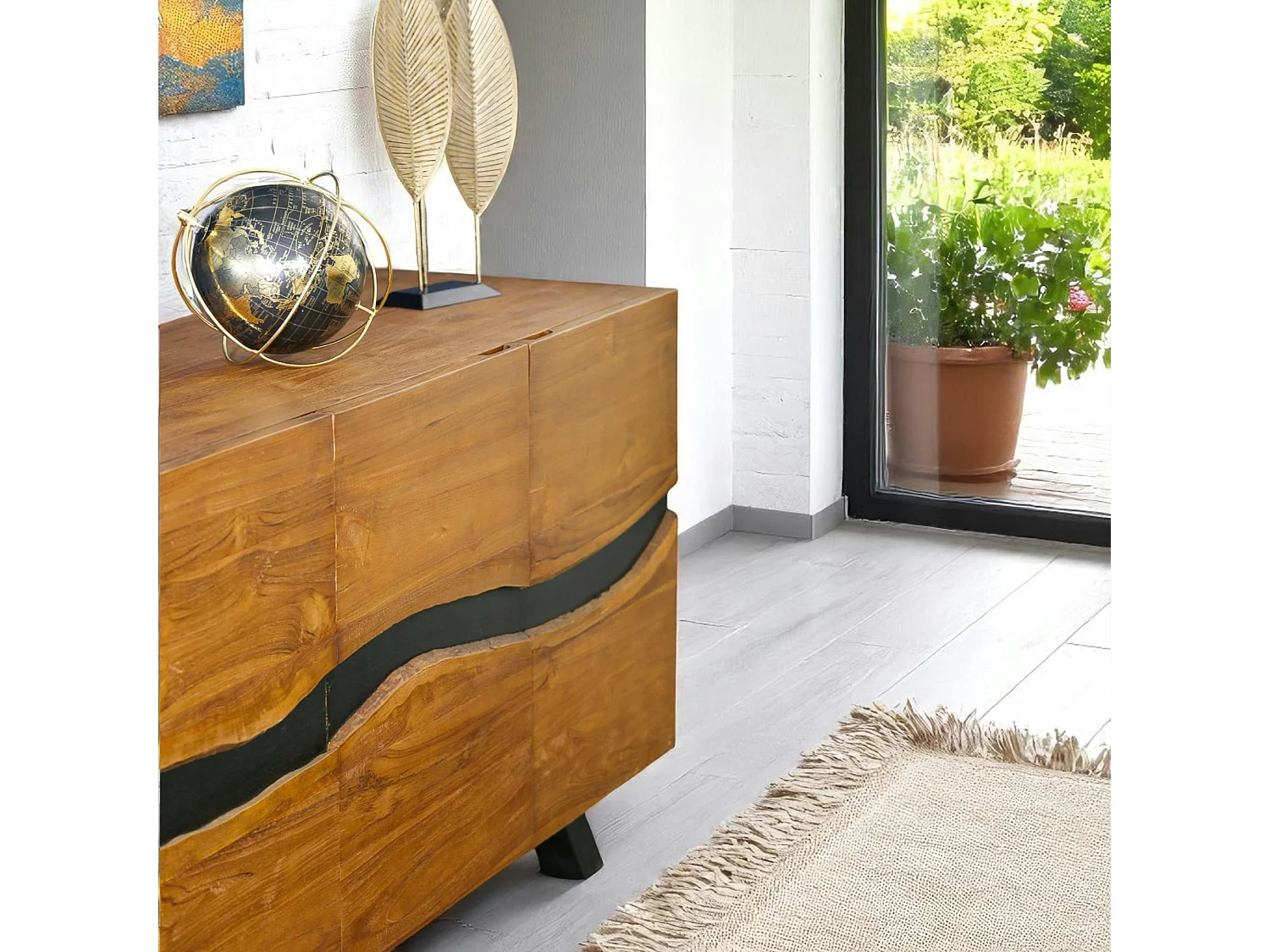 Buffet moderne bois recyclé teck laque noire 200 cm BARBADE