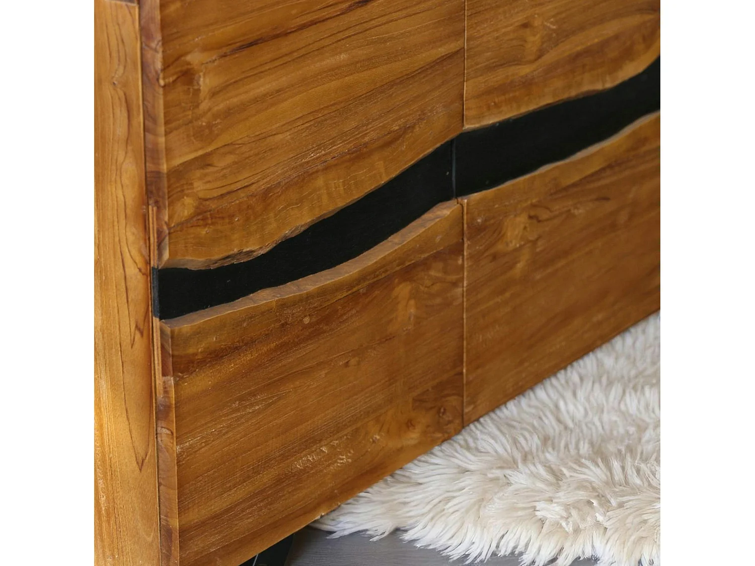 Buffet moderne bois recyclé teck laque noire 200 cm BARBADE