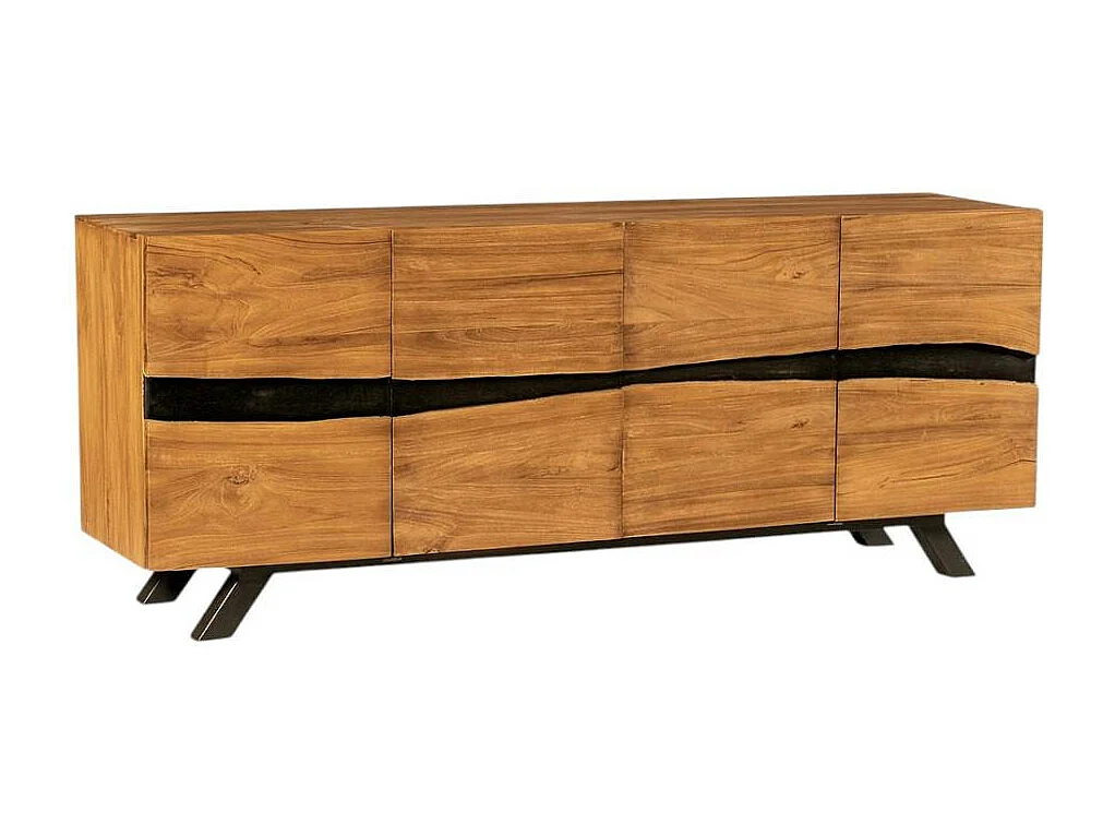 Buffet moderne bois recyclé teck laque noire 200 cm BARBADE