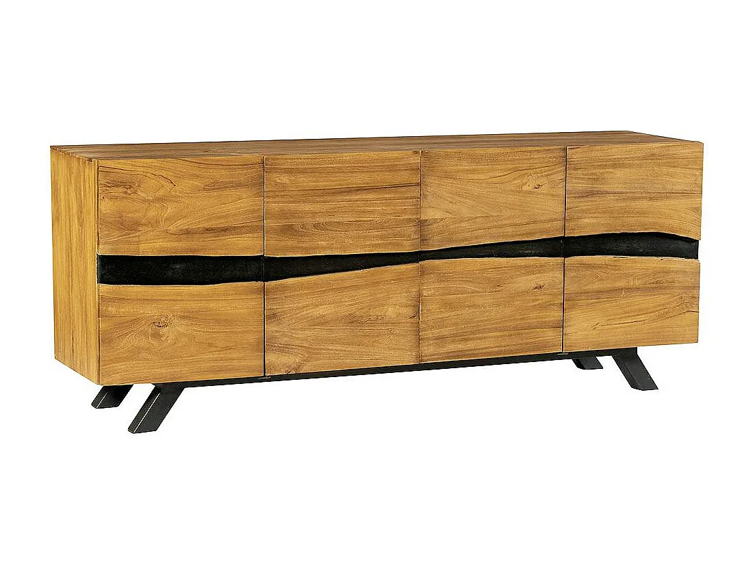 Buffet moderne bois recyclé teck laque noire 200 cm BARBADE