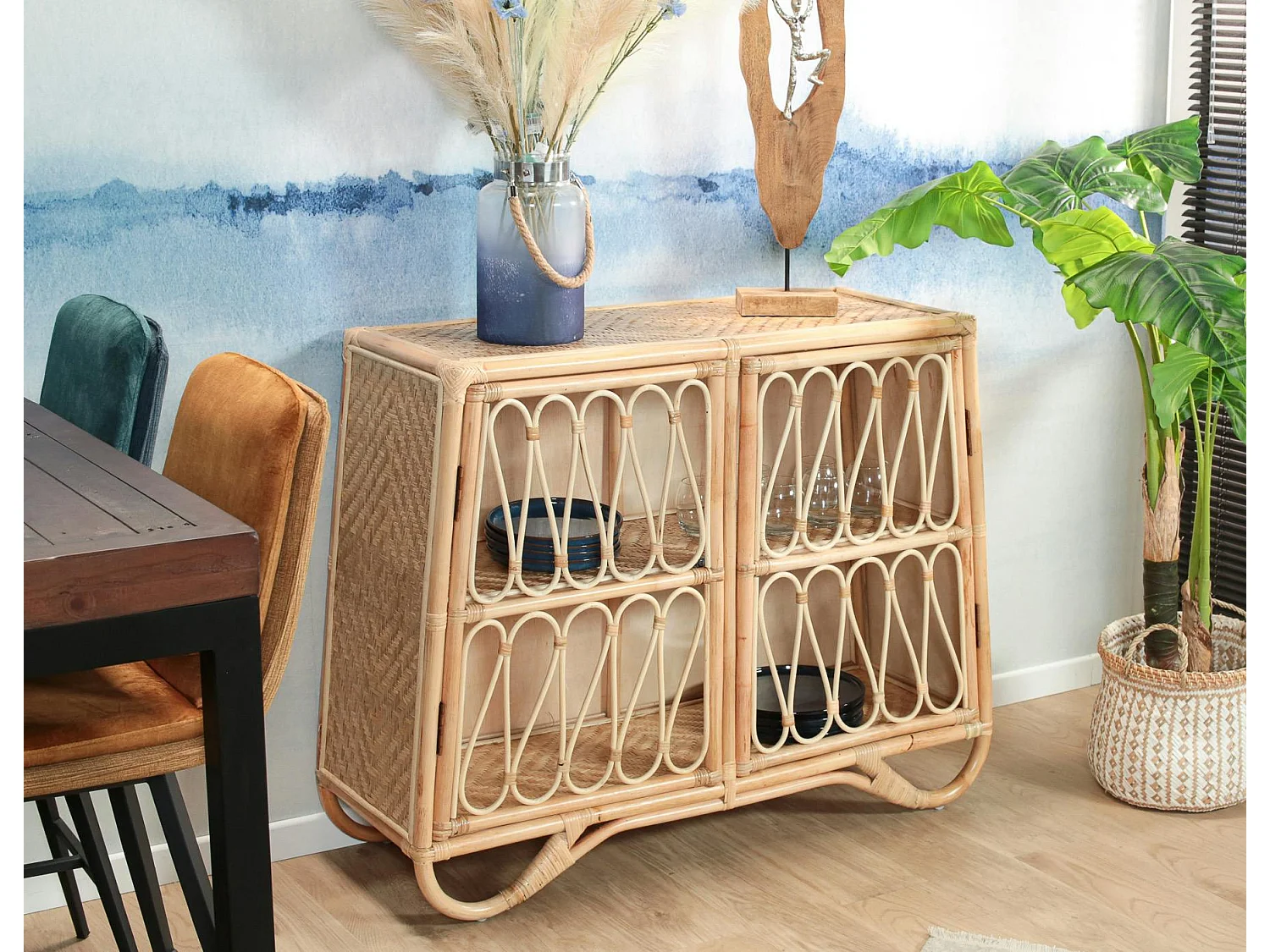 Buffet en rotin avec façade ajourée BALI