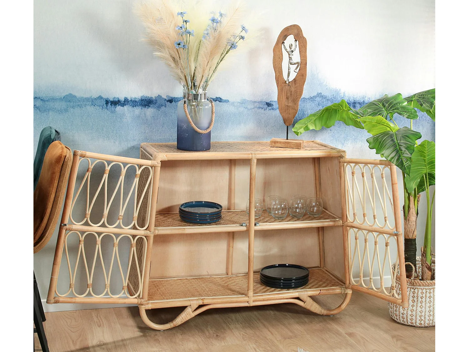 Buffet en rotin avec façade ajourée BALI