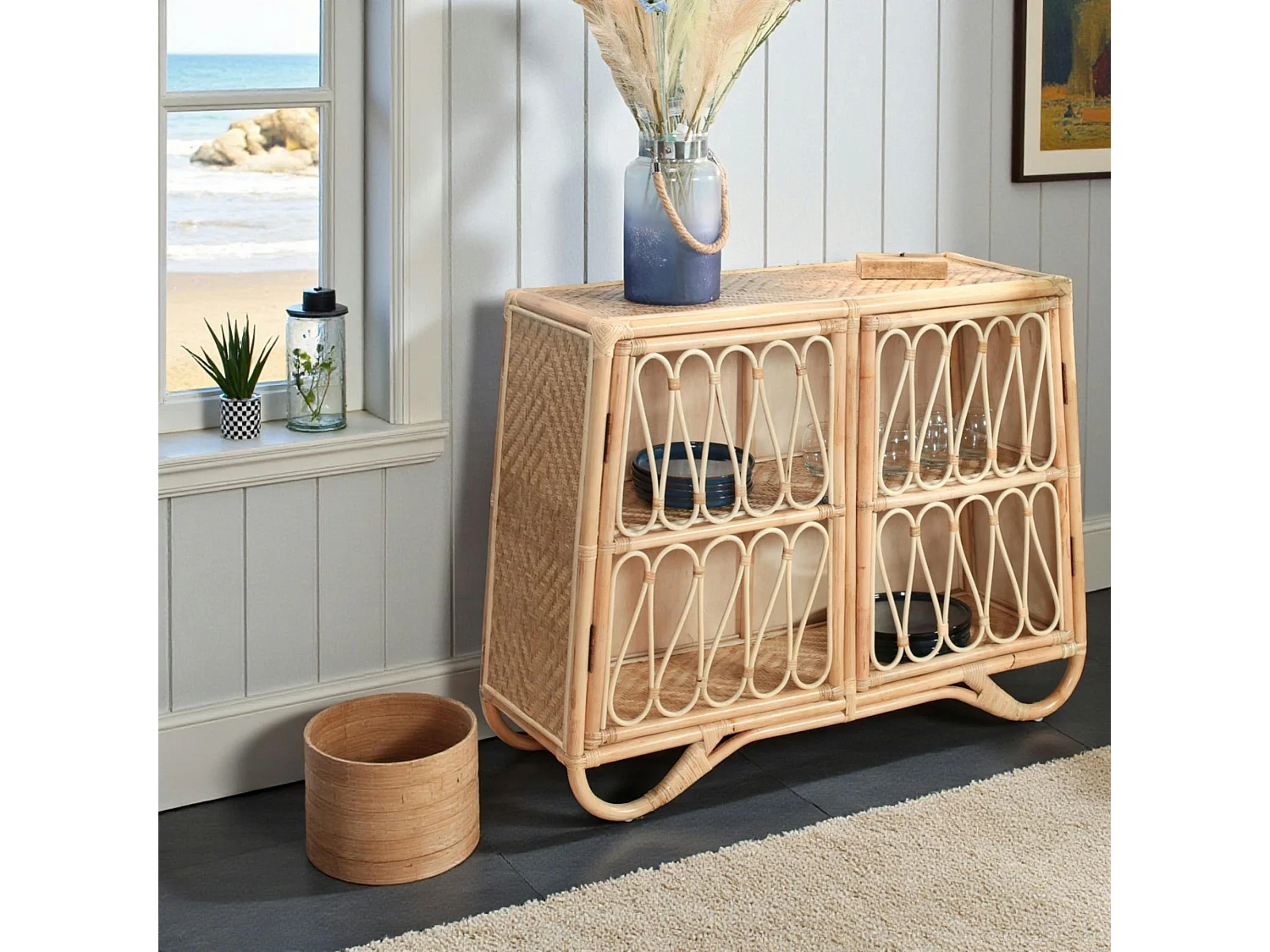 Buffet en rotin avec façade ajourée BALI