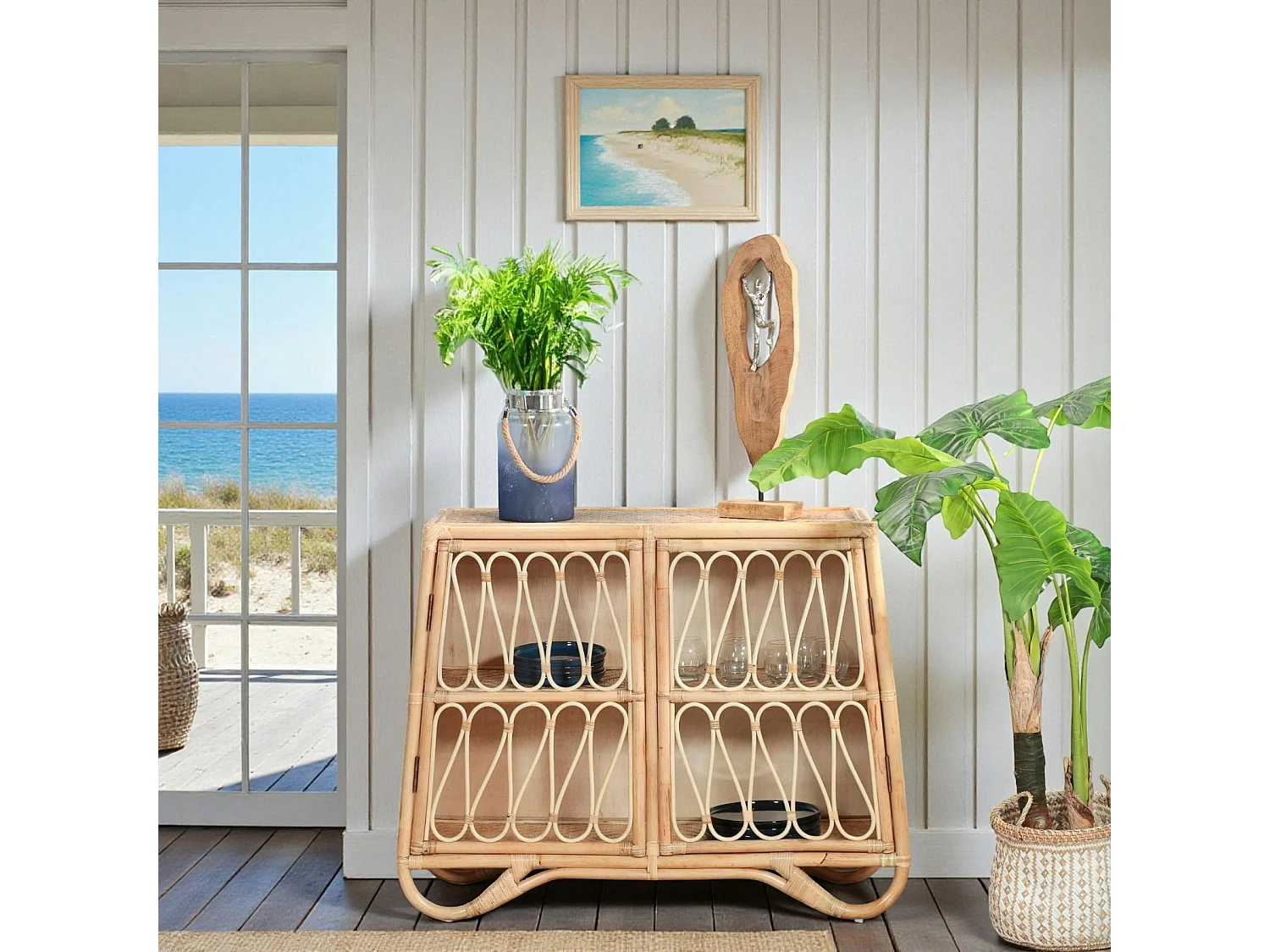 Buffet en rotin avec façade ajourée BALI