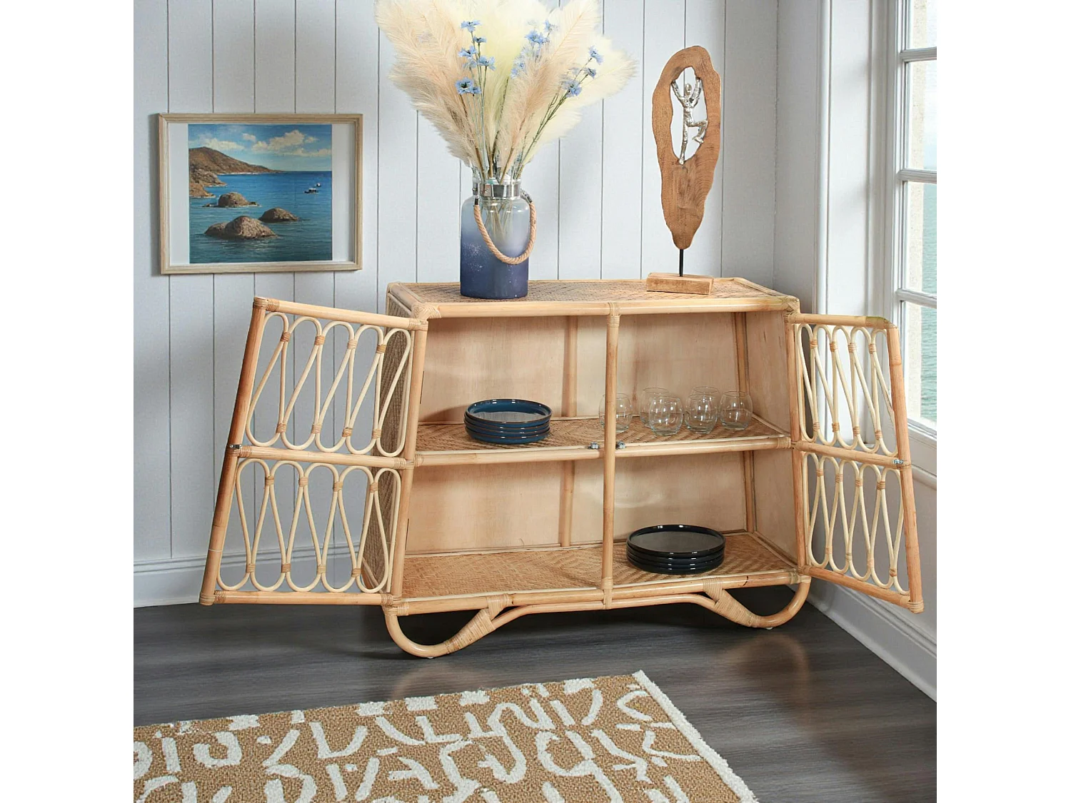 Buffet en rotin avec façade ajourée BALI