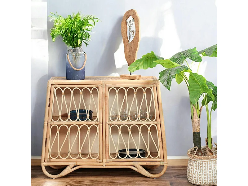 Buffet en rotin avec façade ajourée BALI