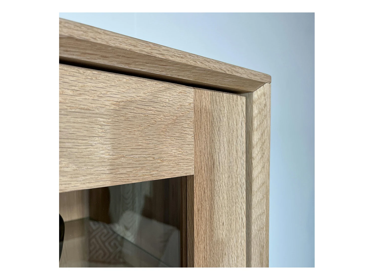 Buffet haut en chêne massif blanc éclairage led PALERME