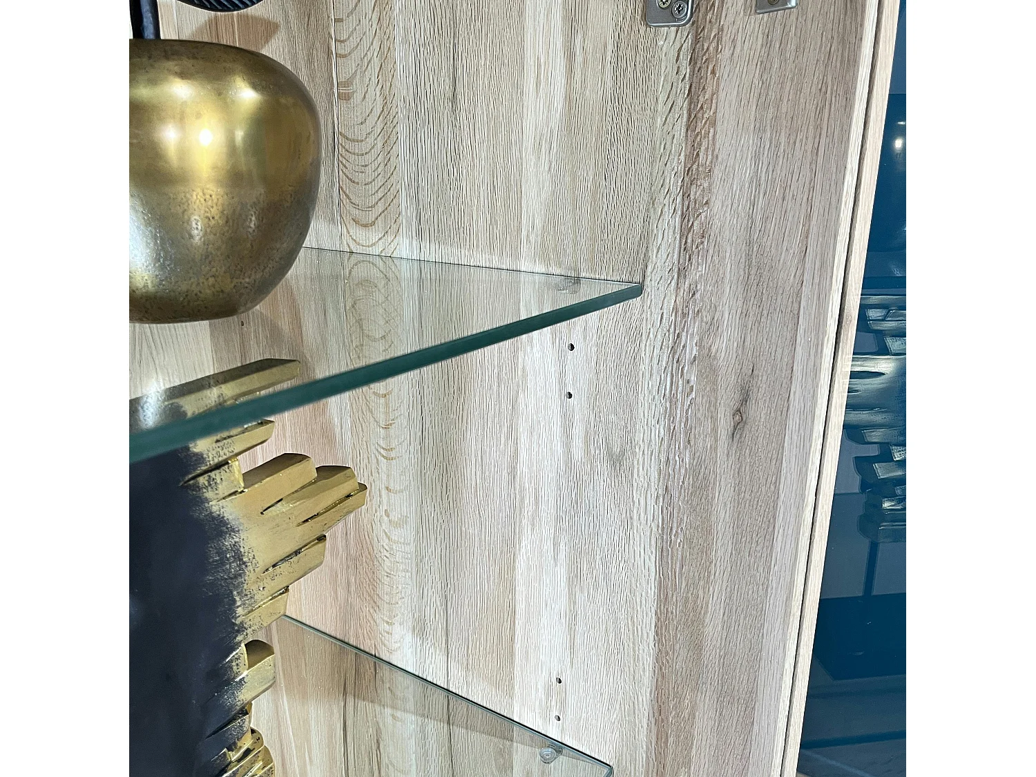 Buffet haut en chêne massif blanc éclairage led PALERME