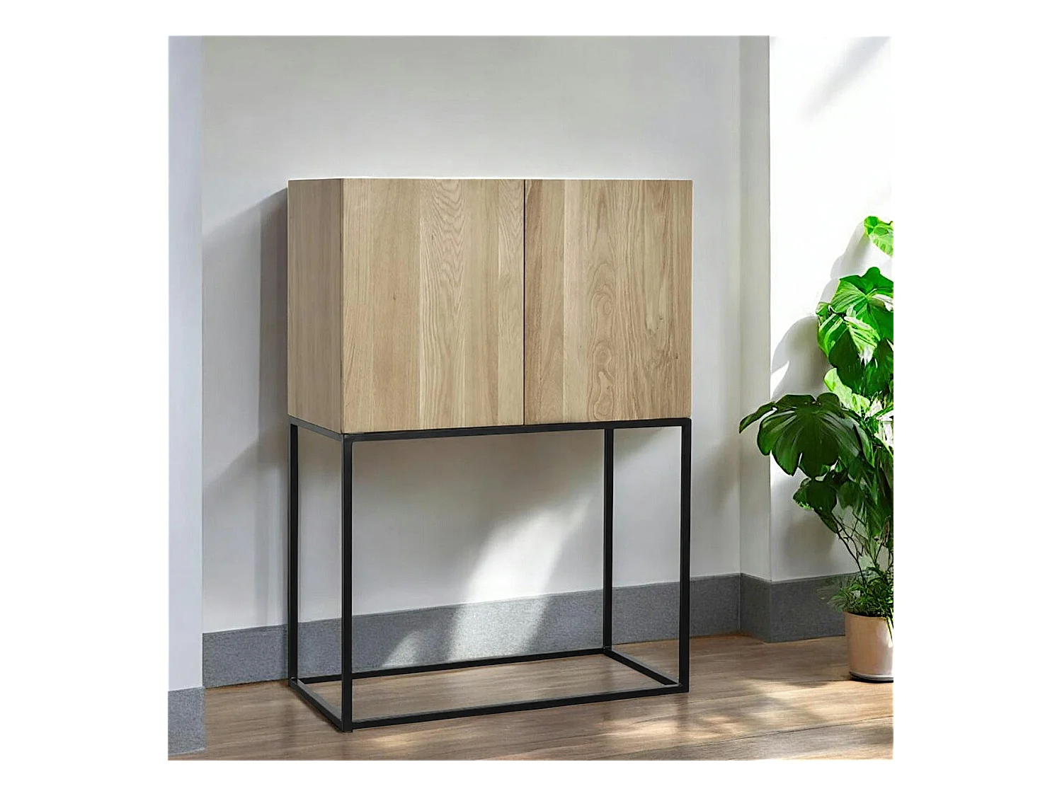 Buffet haut 2 portes chêne massif métal SOOMAA réf 30020868
