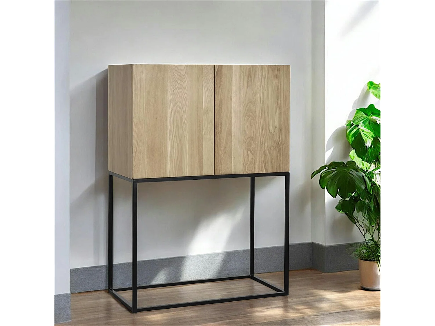 Buffet haut 2 portes chêne massif métal SOOMAA réf 30020868