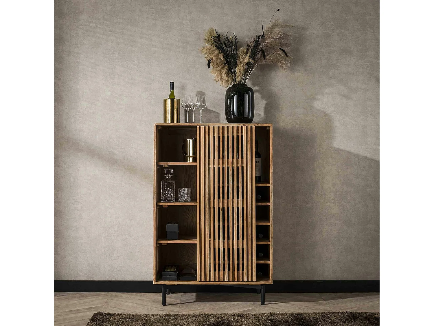 Meuble bar en bois d'acacia motif baguette MELBOURNE
