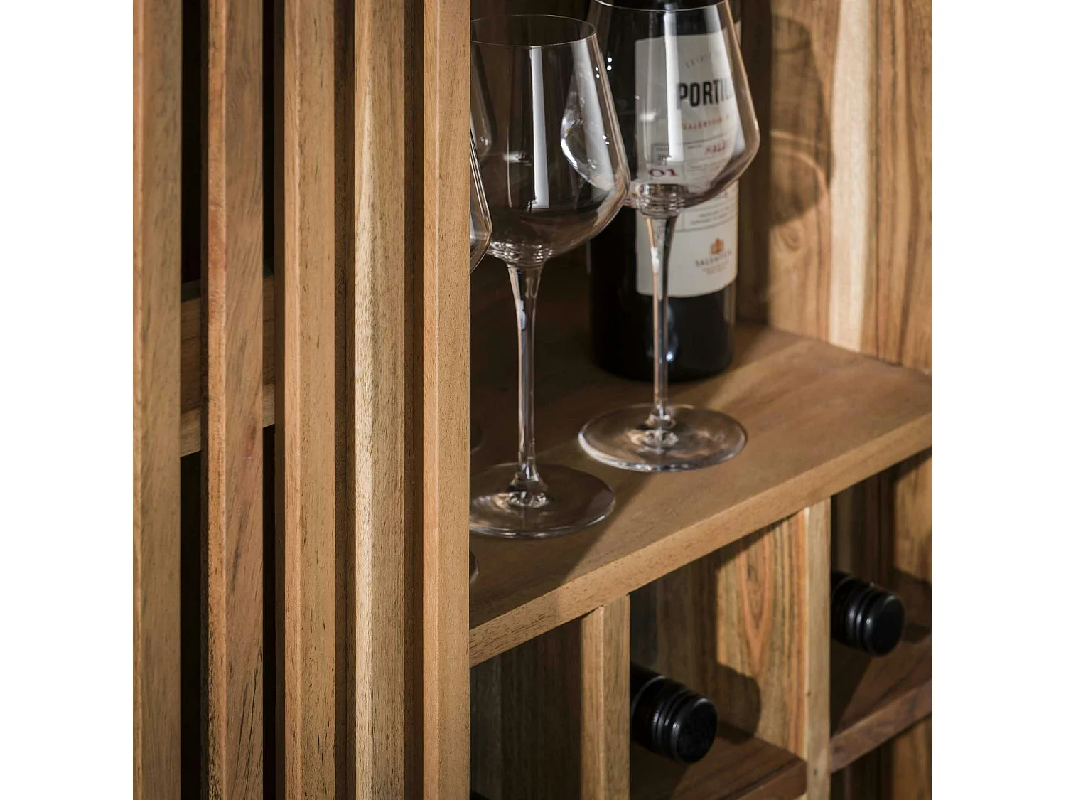 Meuble bar en bois d'acacia motif baguette MELBOURNE