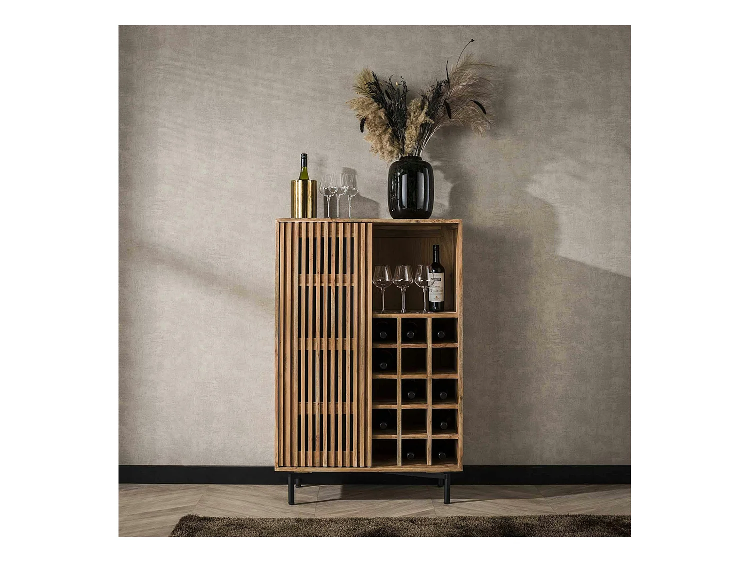 Meuble bar en bois d'acacia motif baguette MELBOURNE