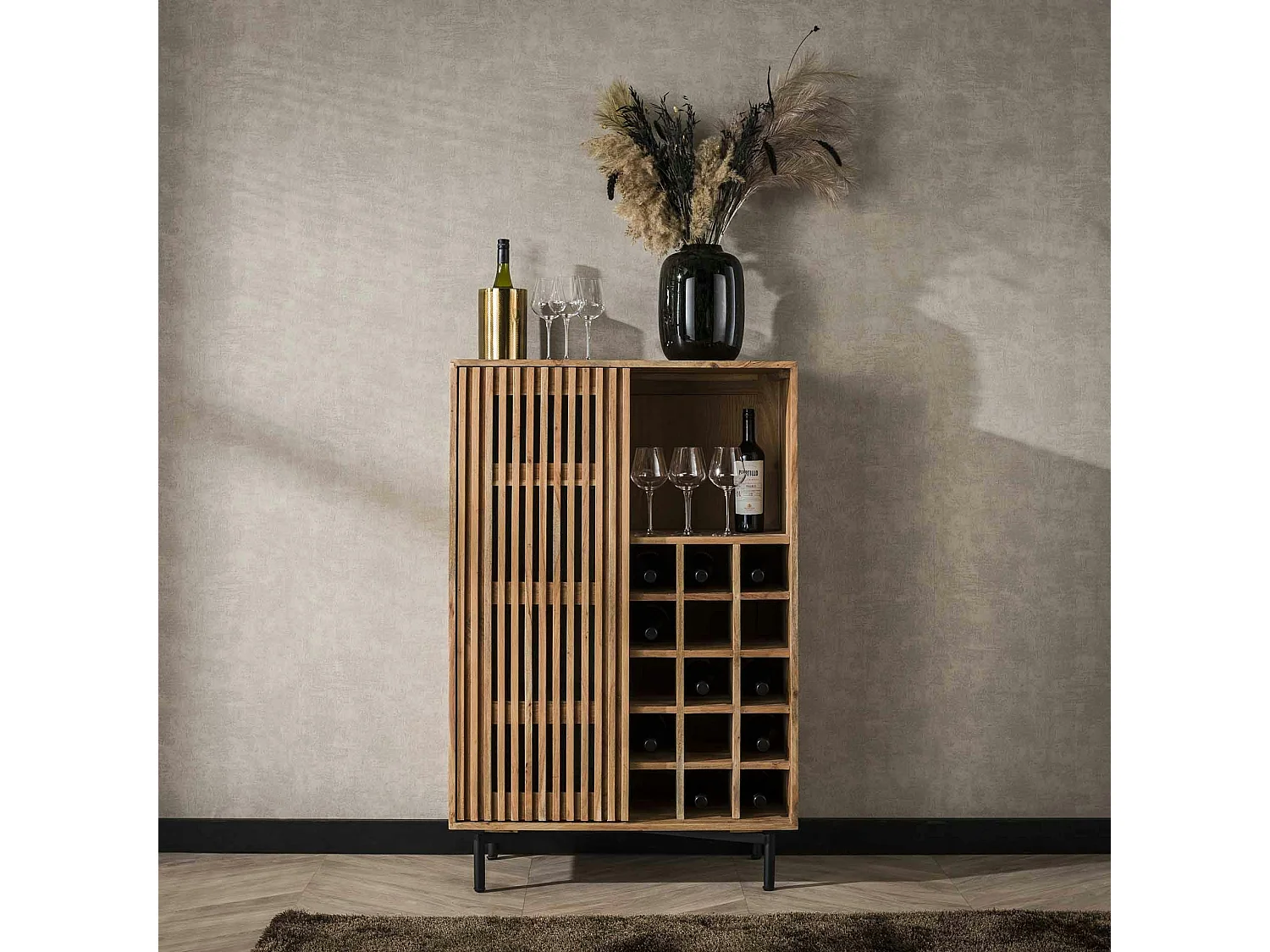Meuble bar en bois d'acacia motif baguette MELBOURNE