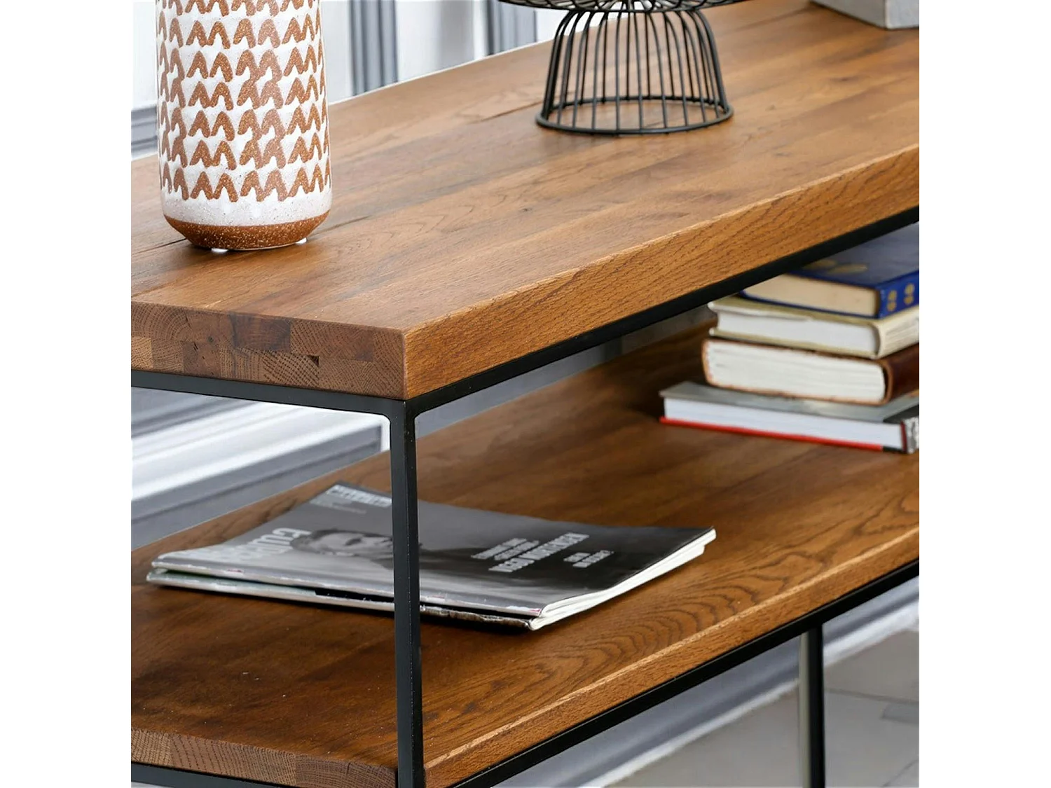 Console bois et métal double plateau OKA 120 cm