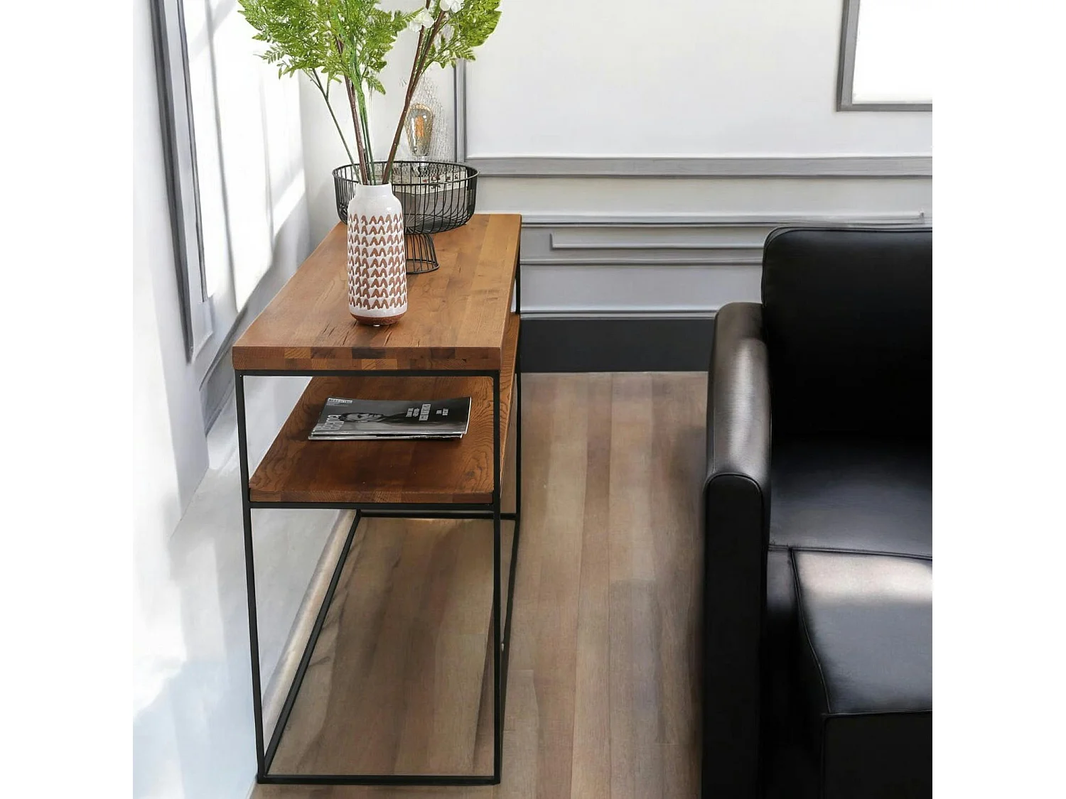 Console bois et métal double plateau OKA 120 cm