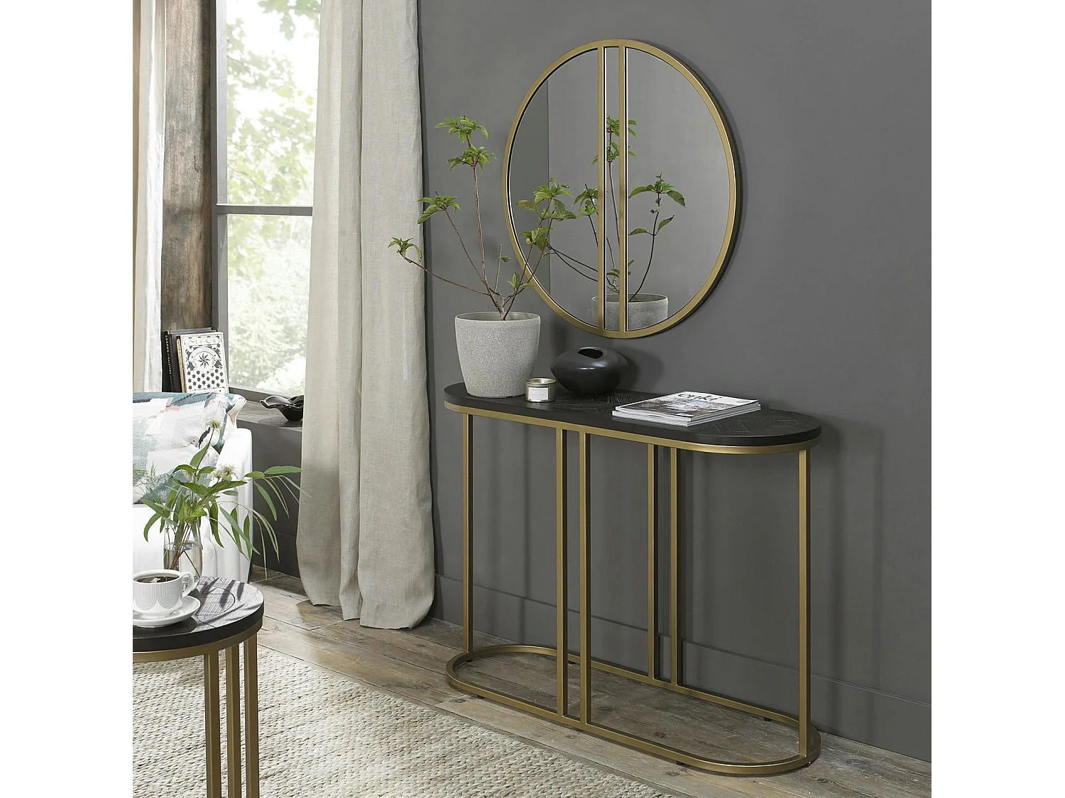 Console noire en marqueterie de bois VALLEY