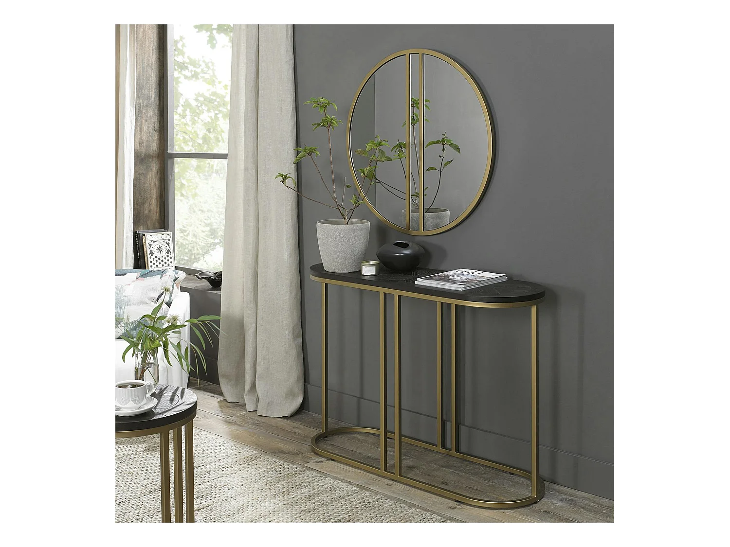 Console noire en marqueterie de bois VALLEY