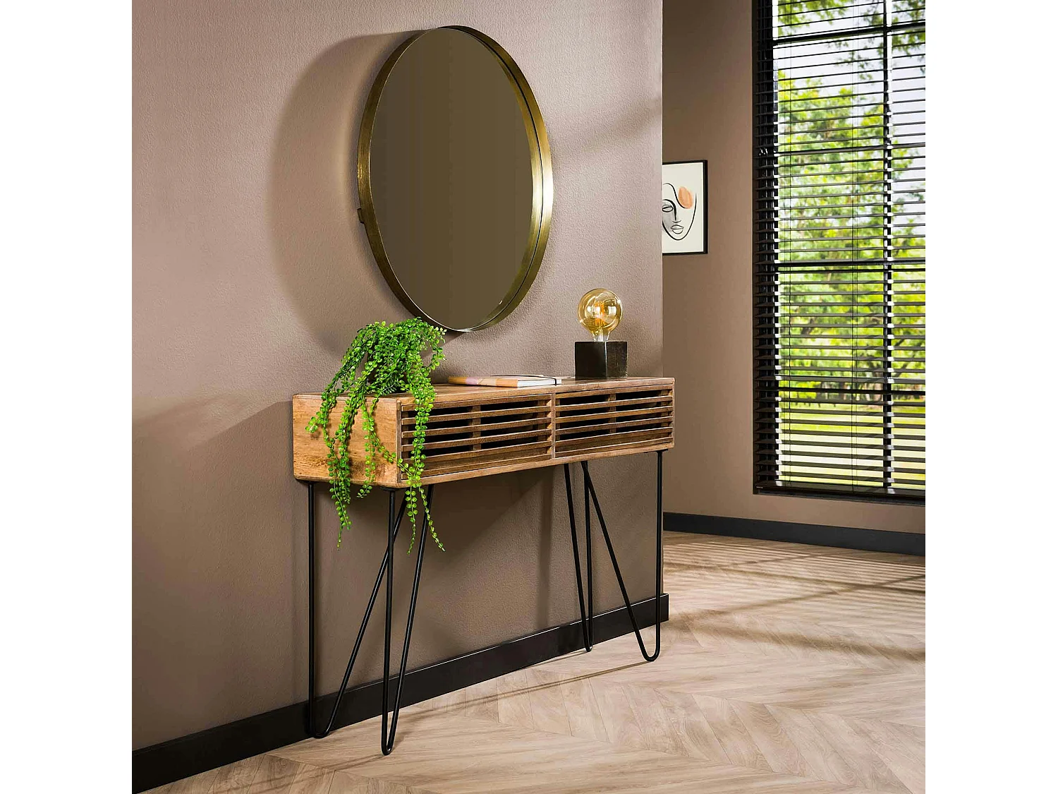 Console d'entrée 2 tiroirs striés DELHI