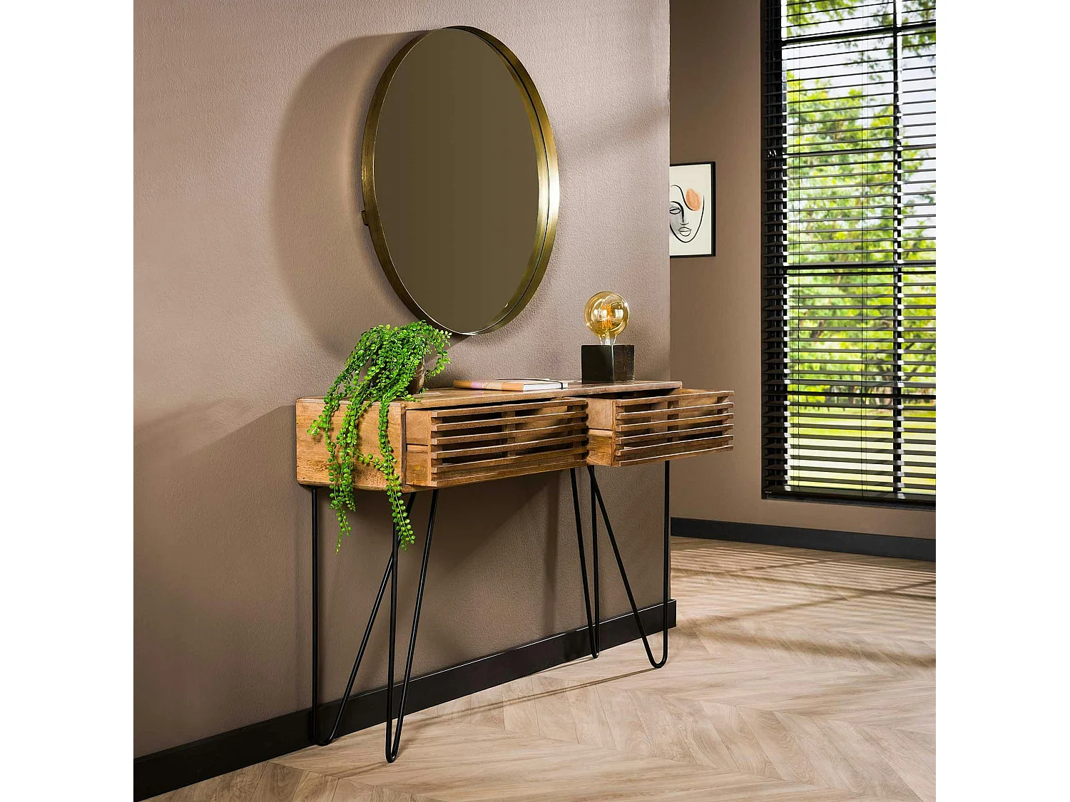 Console d'entrée 2 tiroirs striés DELHI