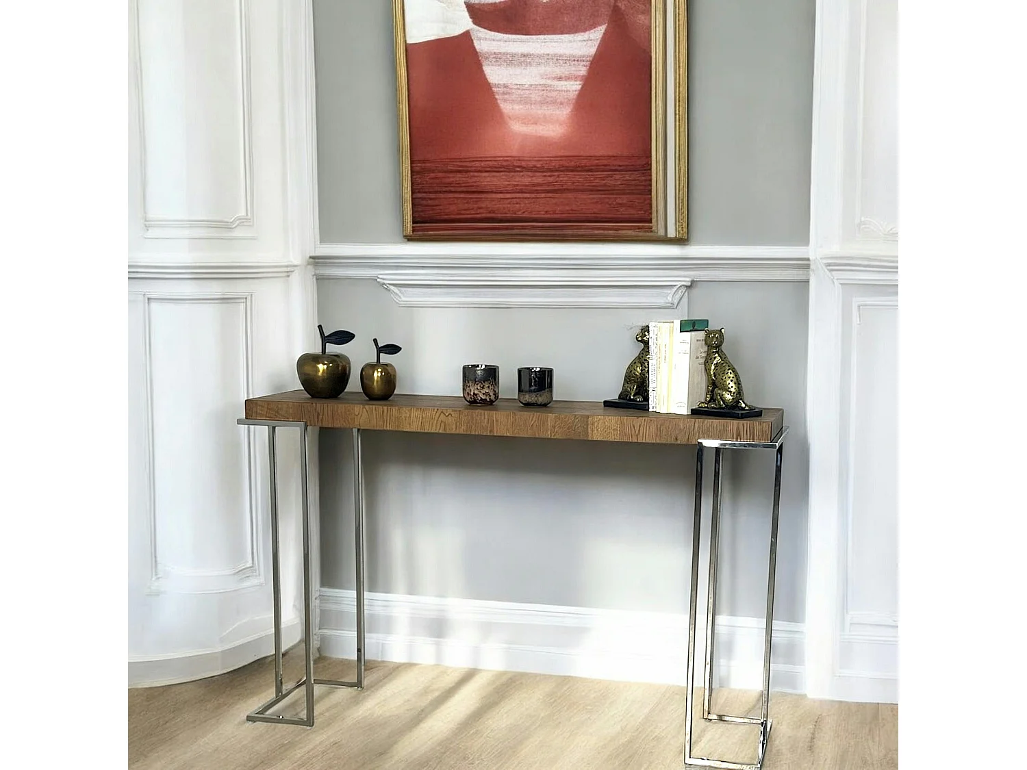 Console moderne chêne acier RIVERSIDE