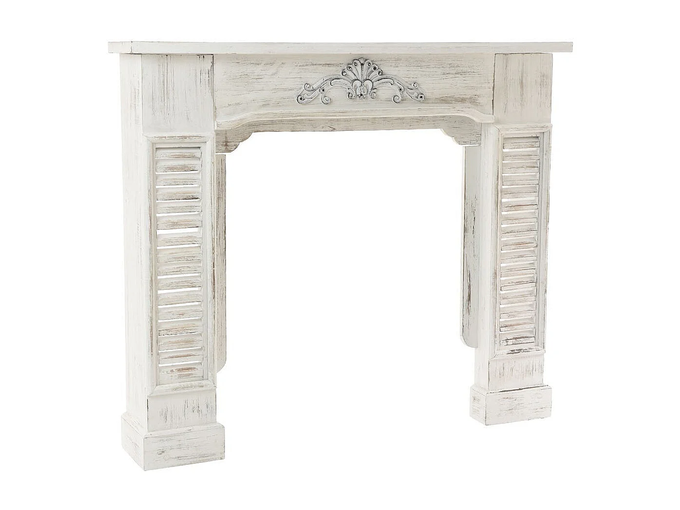 Manteau de cheminée en bois blanc aspect vieilli