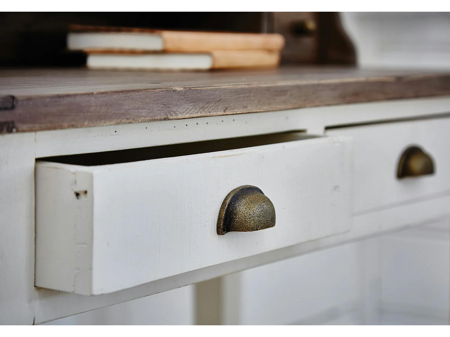 Console bois recyclé blanche 2 tiroirs BRISTOL