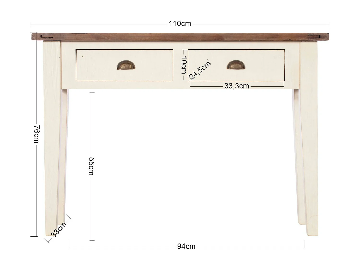 Console bois recyclé blanche 2 tiroirs BRISTOL