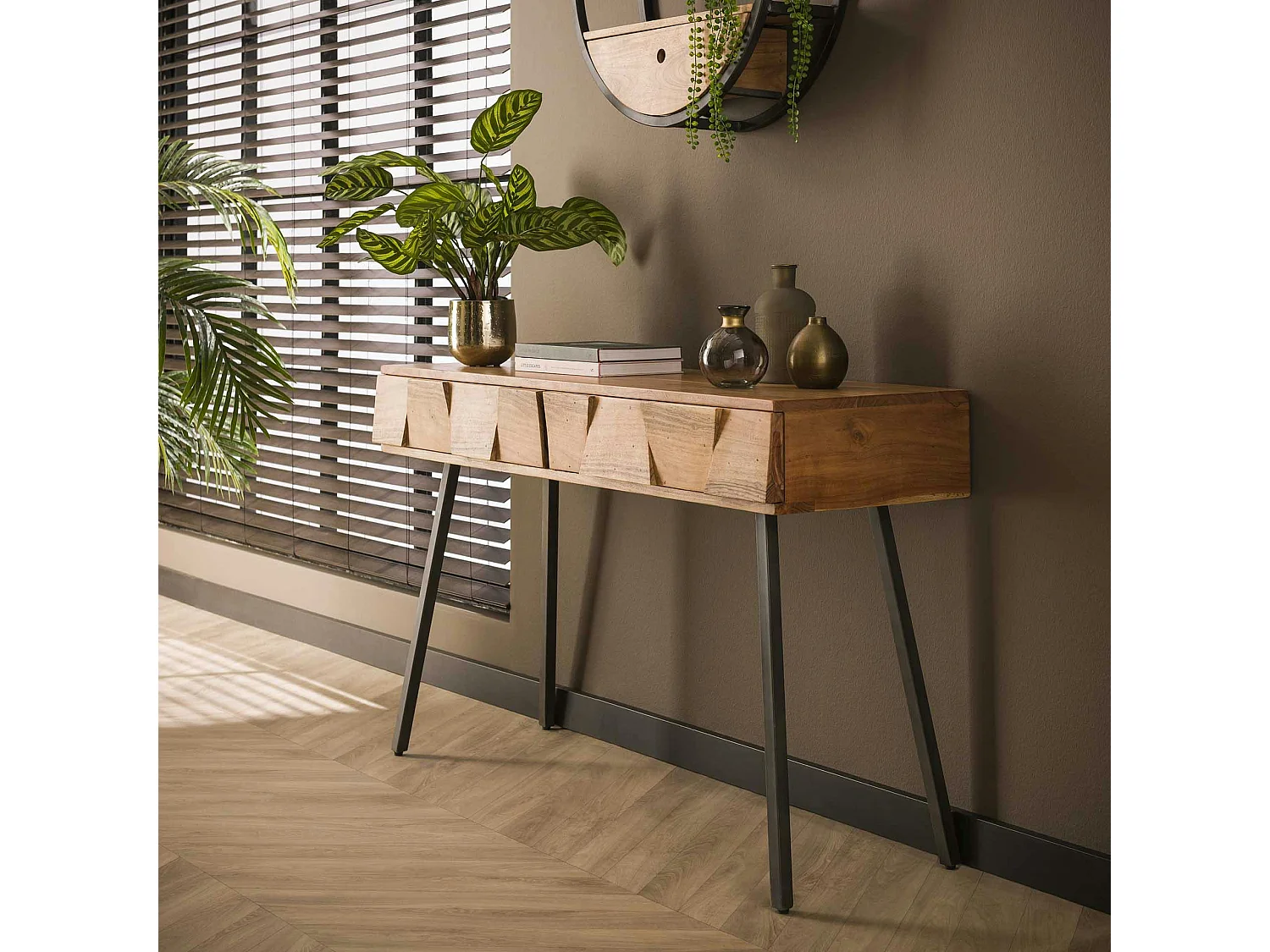 Console d'entrée en bois 2 tiroirs en relief MELBOURNE