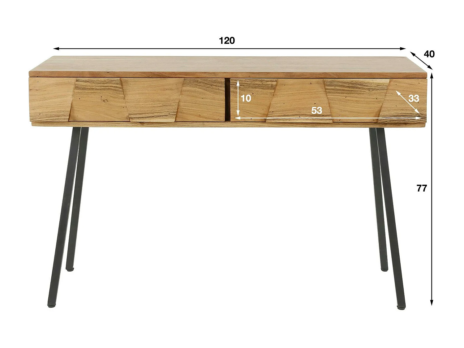 Console d'entrée en bois 2 tiroirs en relief MELBOURNE