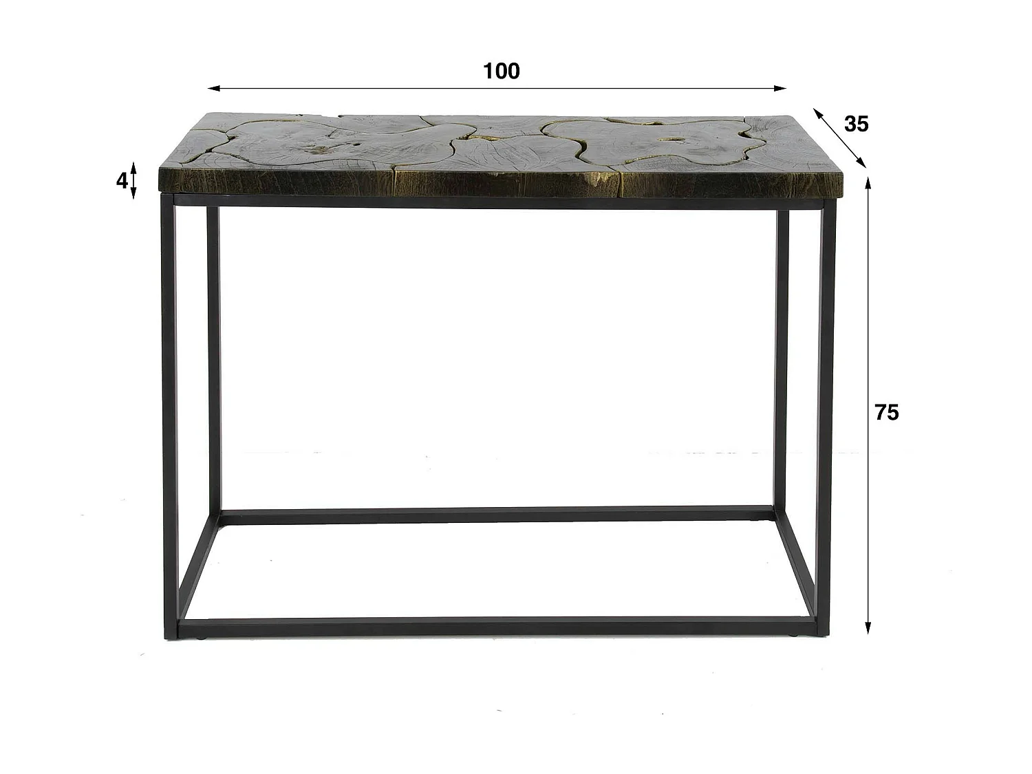 Console en bois recyclé de teck, noire et or NOVA