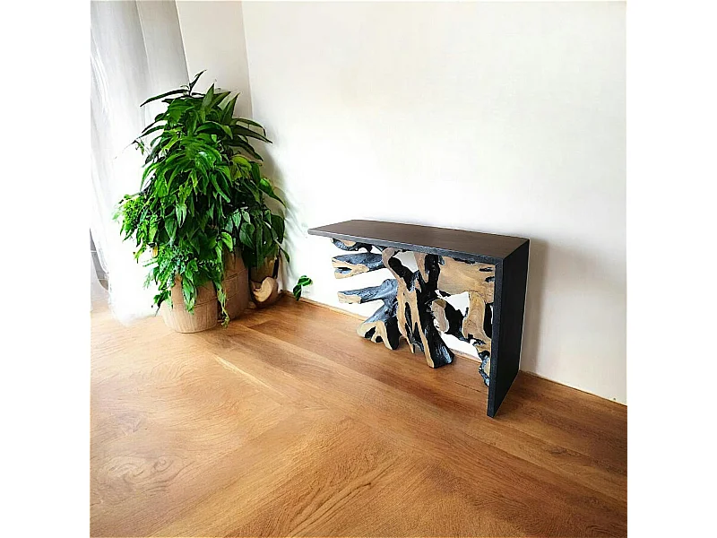Console racine de teck contour bois noir ARIZONA