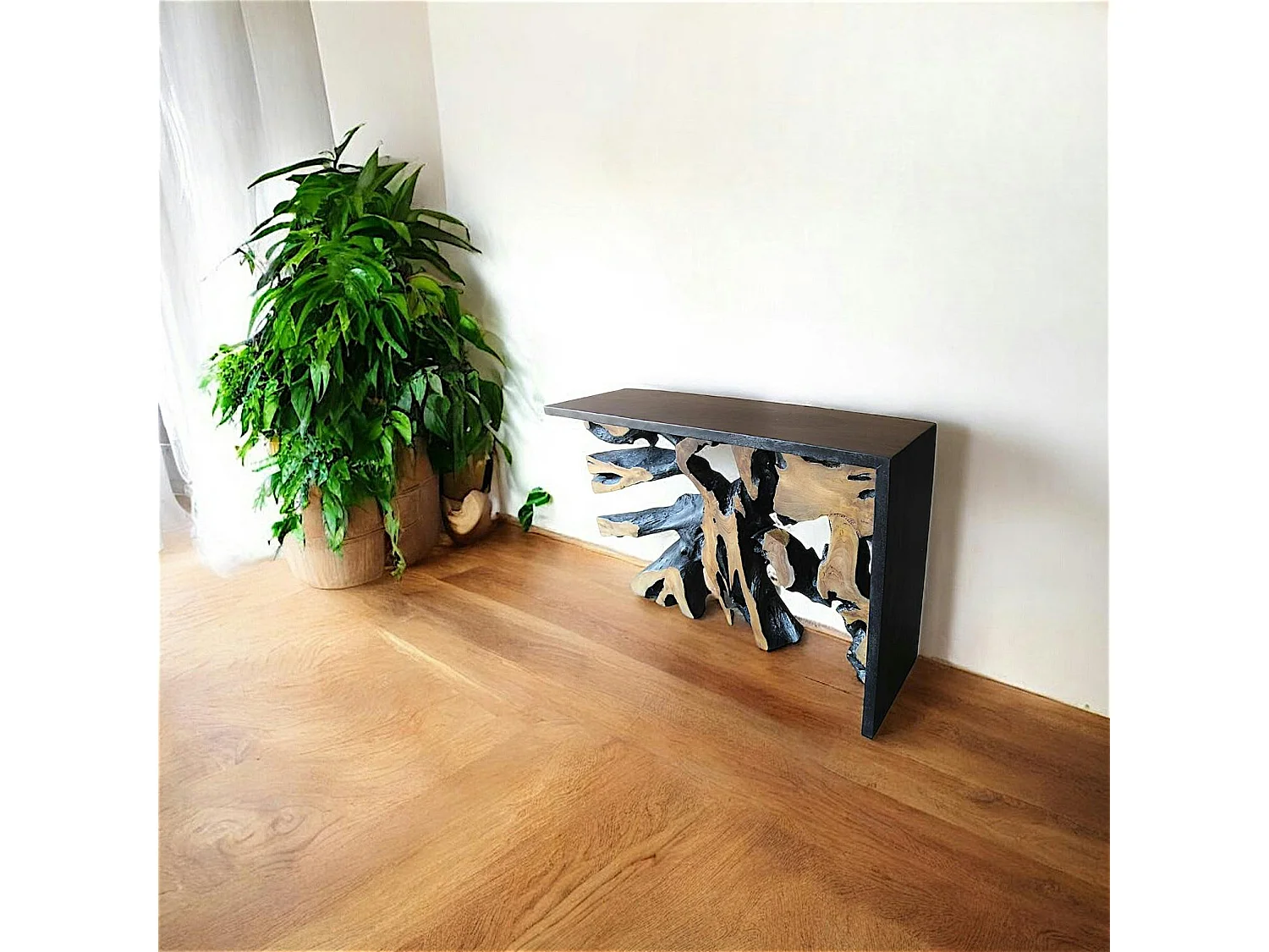 Console racine de teck contour bois noir ARIZONA