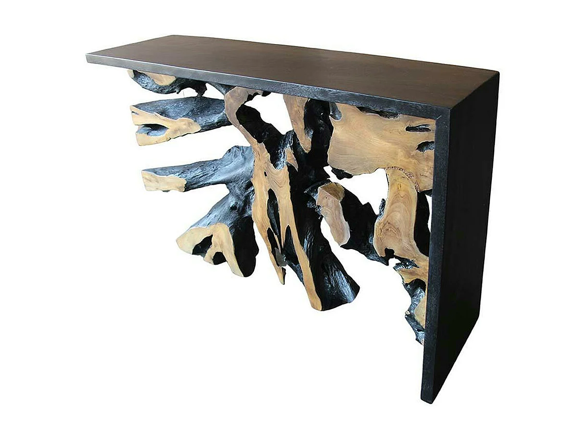 Console racine de teck contour bois noir ARIZONA