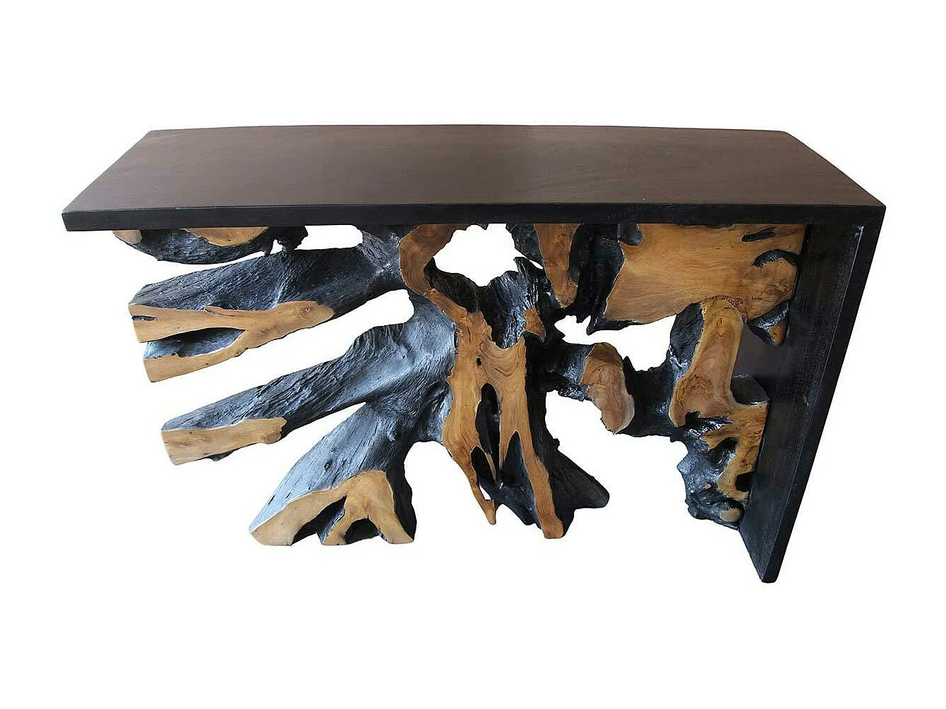 Console racine de teck contour bois noir ARIZONA