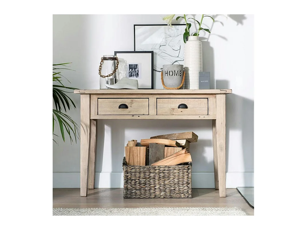 Console 2 tiroirs bois recyclé clair SALERNE