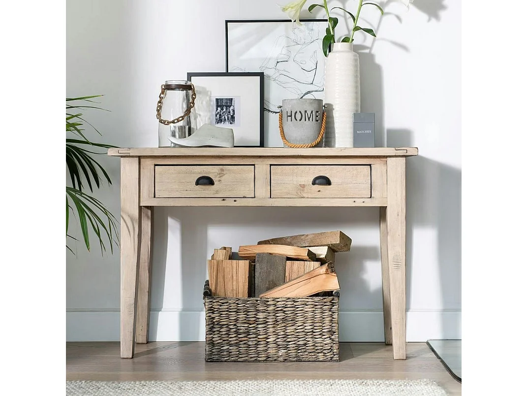 Console 2 tiroirs bois recyclé clair SALERNE